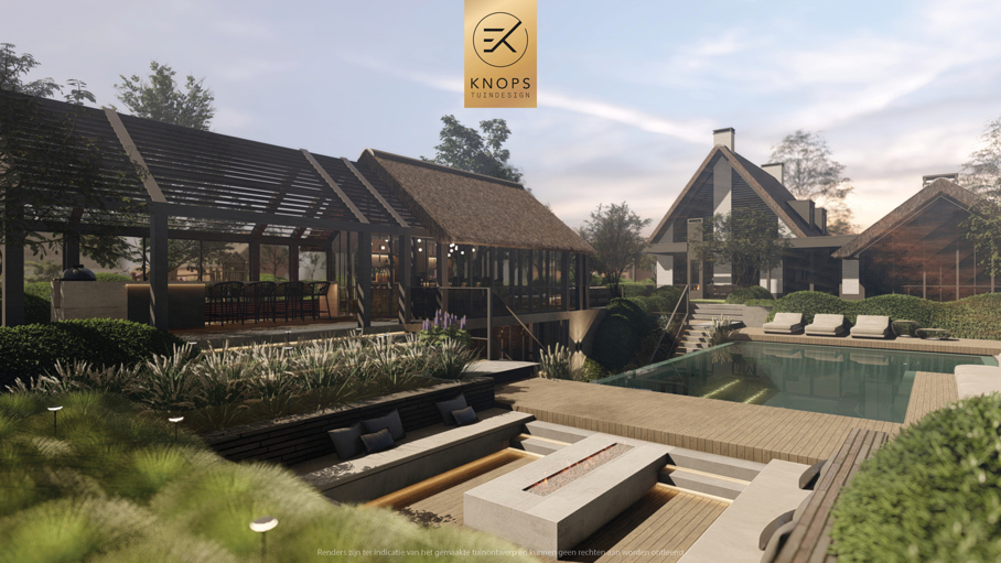 Unieke architectuur, tuin met zwembad, zitkuil met vuur, poolhouse, buitenkeuken met bar, jacuzzi, wellness, groene tuin