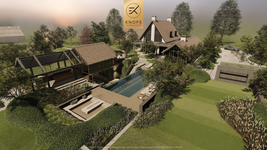 Unieke architectuur, tuin met zwembad, zitkuil met vuur, poolhouse, buitenkeuken met bar, jacuzzi, wellness, groene tuin