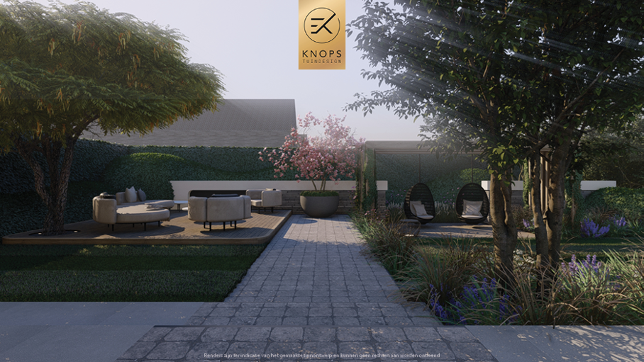 Unieke architectuur, moderne architectuur, tuin met zwembad, overloop zwembad, jacuzzi, meerstammige bomen, tuin met verlichting, overkapping, buitenkeuken, buitenhaard