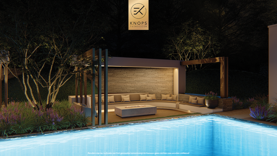 Unieke architectuur, moderne architectuur, tuin met zwembad, overloop zwembad, jacuzzi, meerstammige bomen, tuin met verlichting, overkapping, buitenkeuken, buitenhaard
