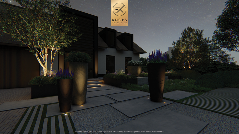 Unieke architectuur met hoogtes, tuin met hoogtes, tuin met zwembad, zitkuil met vuur, poolhouse met buitenkeuken, groene tuin, verlichting, jacuzzi