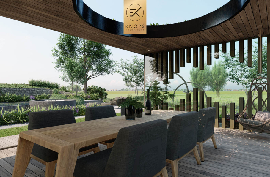 Villatuin zwemparadijs overloopzwembad bijzonder zwembad mozaiek keramiek sedumdak beschut poolhouse buitenleven buitenhaard vlonder tuinontwerp luxe designtuin hoog design wellnesstuin meerstammige bomen luxe erik knops tuindesign