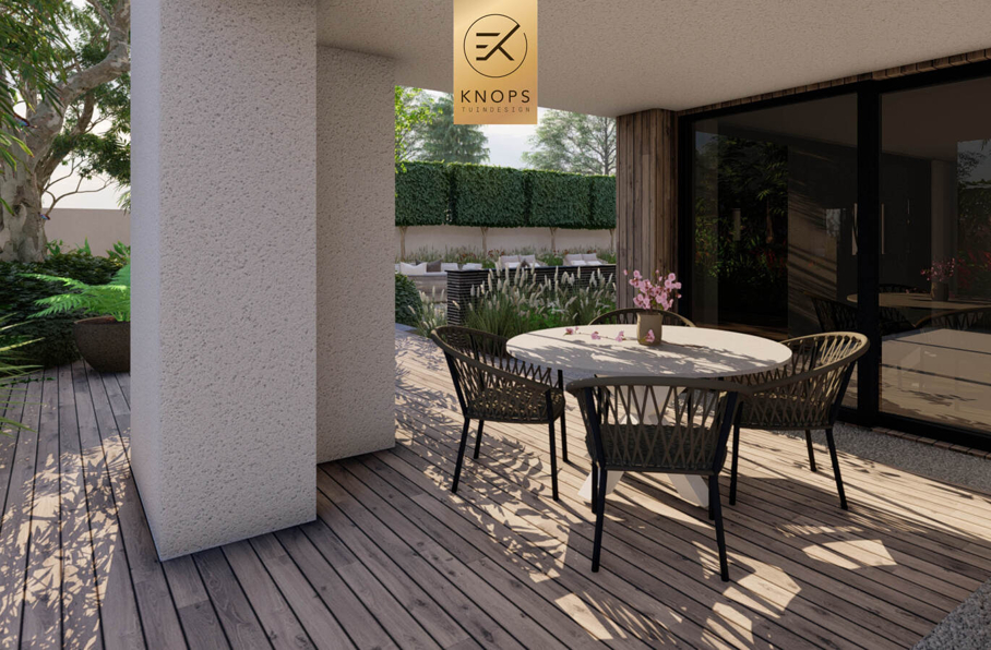 Totaalrenovatie vrijstaand villatuin overloopzwembad overnachting in eigen tuin boomhut jungletuin gym slaapplek patiotuin famillietuin tuinarchitect erik knops tuindesign