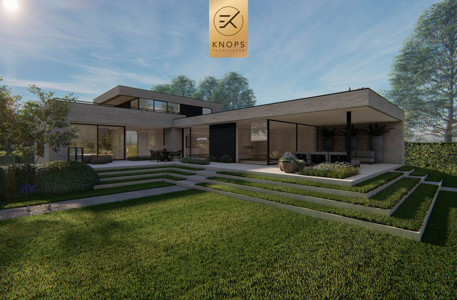 Luxe niveau hoogtes infinitypool villatuin totaalarchitectuur high end overkapping veranda buitenkeuken cooxs borek zonnedoek buitendouche waterval erik knops tuinarchitect tilburg