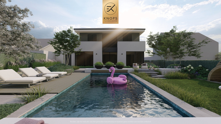 luxe tuinontwerp strakke tuin met zwembad overkapping met buitenkeuken hoogteverschillen jacuzzi wellness tuin moderne groene tuin exclusief tuinontwerp
