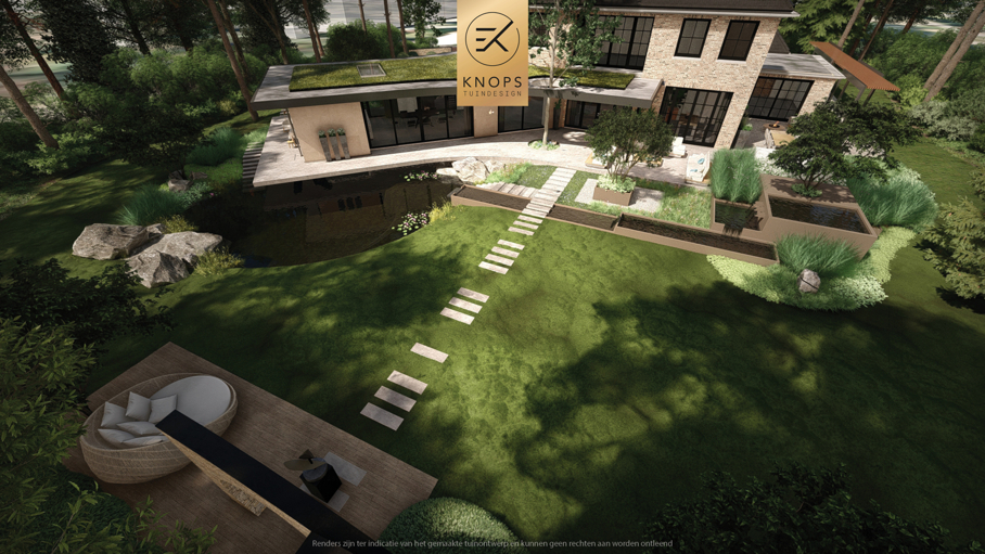 moderne bostuin tuin met zwembad zwemvijver luxe oprit uniek tuinontwerp organische vormen luxe tuin met wellness wellness garden forest garden garden with pond