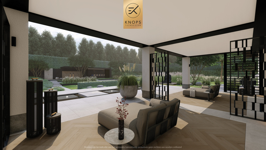 Moderne rustige tuin, tuin met kuil, keldertuin, kalm tuinontwerp, clean garden design, minimalistische tuin, luxe overkapping, poolhouse, strak tuinontwerp, exclusieve tuin