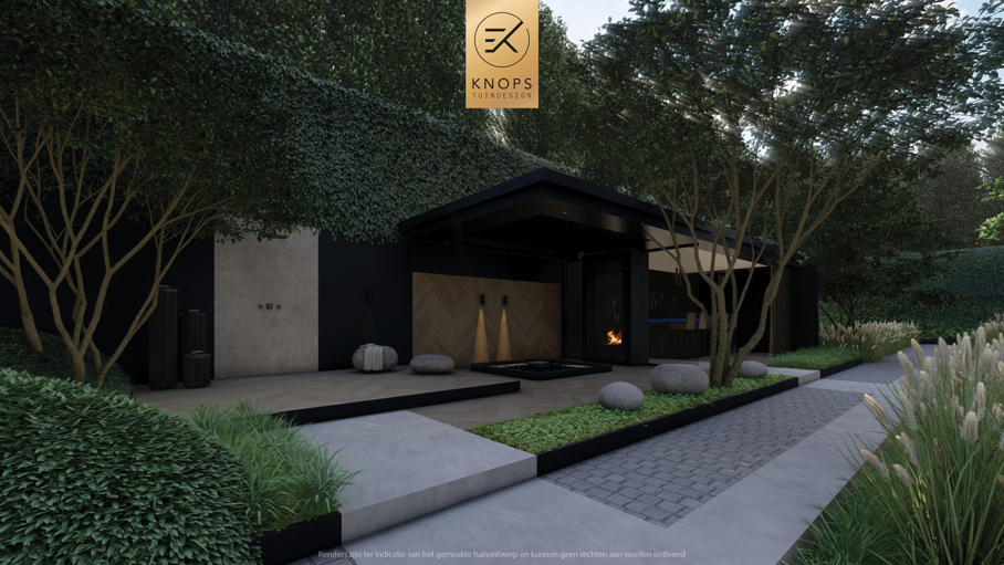 Moderne rustige tuin, tuin met kuil, keldertuin, kalm tuinontwerp, clean garden design, minimalistische tuin, luxe overkapping, poolhouse, strak tuinontwerp, exclusieve tuin