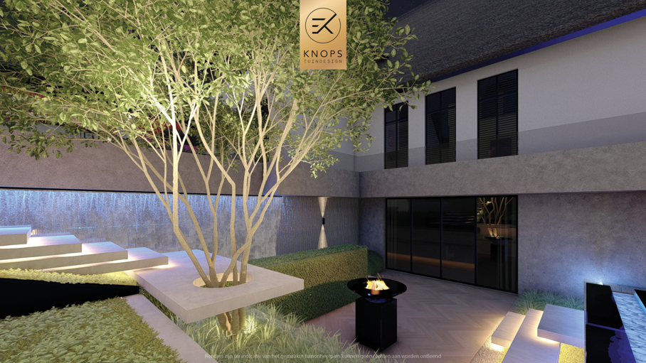 Moderne rustige tuin, tuin met kuil, keldertuin, kalm tuinontwerp, clean garden design, minimalistische tuin, luxe overkapping, poolhouse, strak tuinontwerp, exclusieve tuin