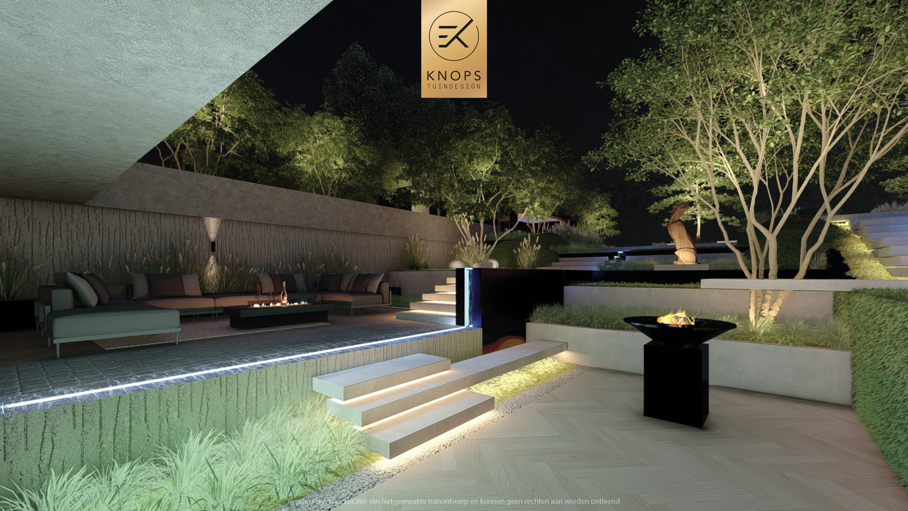 Moderne rustige tuin, tuin met kuil, keldertuin, kalm tuinontwerp, clean garden design, minimalistische tuin, luxe overkapping, poolhouse, strak tuinontwerp, exclusieve tuin