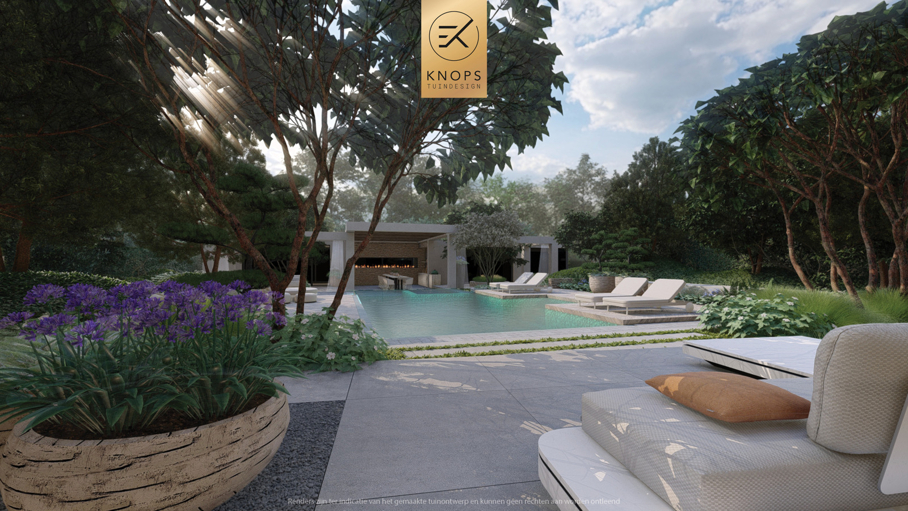 resort garden design, moderne tuin met zwembad, poolhouse, buitenverblijf, luxe tuinontwerp, exclusieve tuin met zwembad, mediterrane tuinontwerp