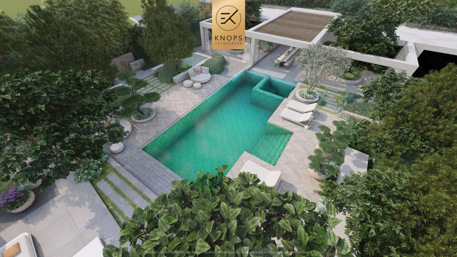resort garden design, moderne tuin met zwembad, poolhouse, buitenverblijf, luxe tuinontwerp, exclusieve tuin met zwembad, mediterrane tuinontwerp