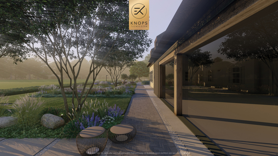 moderne villatuin natuurlijke tuin tuin met zwembad luxe overkapping buitenhaard buitenbar natuurlijke beplanting exclusief tuinontwerp