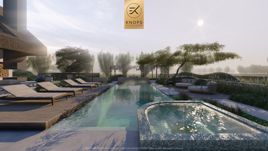 moderne schuurwoning, landschappelijke tuin, bali tuin, resort tuin, zwembad, tropische tuin, vakantie sfeer, buitenkeuken, moderne strakke tuin, pergola, blauwe regen, wisteria, klimplant, daybeds, relax garden, modern garden, tropical garden