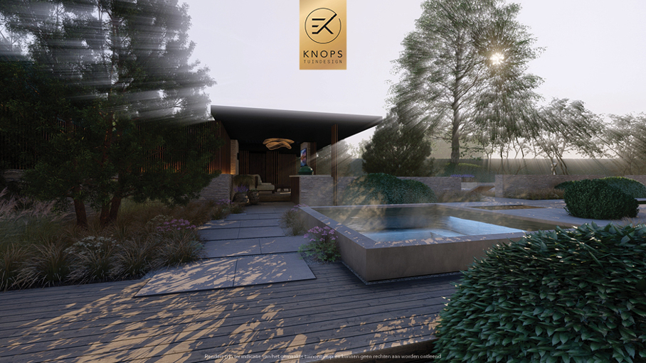 Unieke architectuur, tuin met zwemvijver, Uniek poolhouse, zitkuil met vuur, groene tuin, waterspiegel, moderne patio