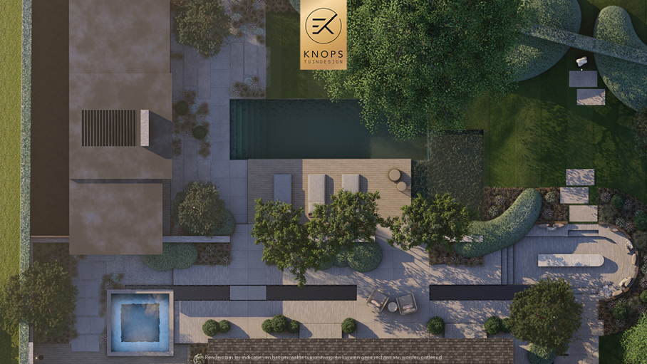 Unieke architectuur, tuin met zwemvijver, Uniek poolhouse, zitkuil met vuur, groene tuin, waterspiegel, moderne patio