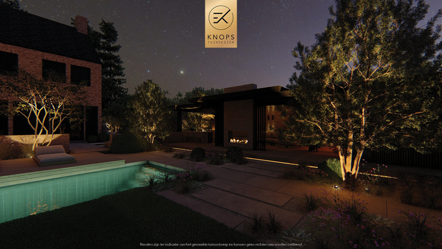 Unieke architectuur, tuin met zwemvijver, Uniek poolhouse, zitkuil met vuur, groene tuin, waterspiegel, moderne patio