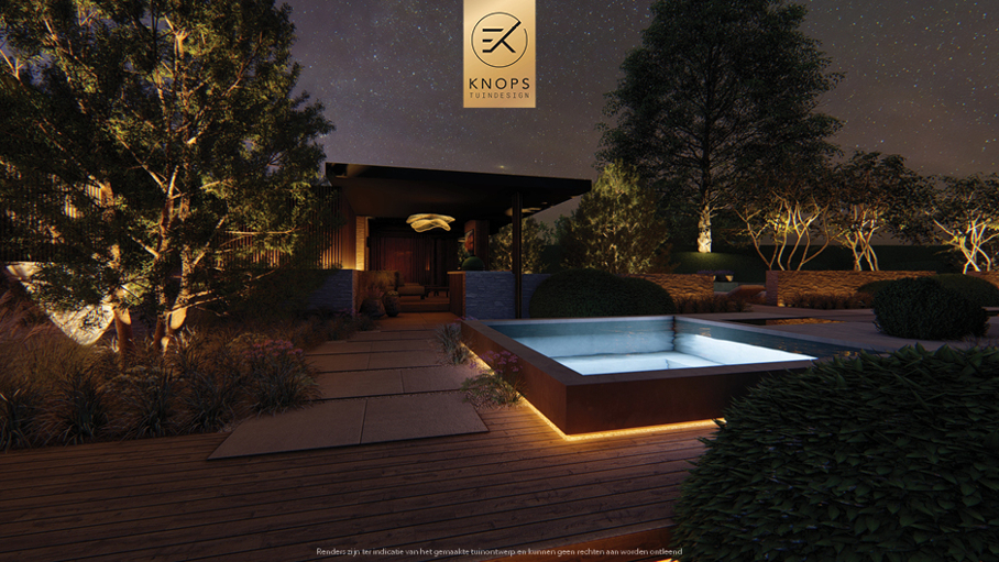 Unieke architectuur, tuin met zwemvijver, Uniek poolhouse, zitkuil met vuur, groene tuin, waterspiegel, moderne patio