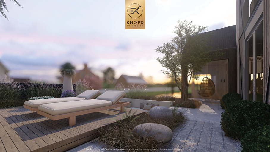 Unieke architectuur met ronde vormen, tuin met zwembad, zitkuil met vuur, oprit, groene tuin, poolhouse met wellness