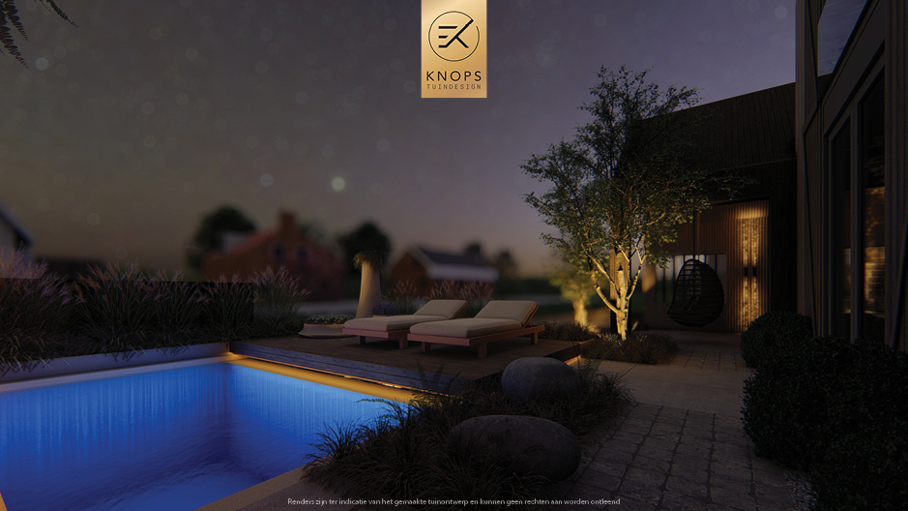 Unieke architectuur met ronde vormen, tuin met zwembad, zitkuil met vuur, oprit, groene tuin, poolhouse met wellness
