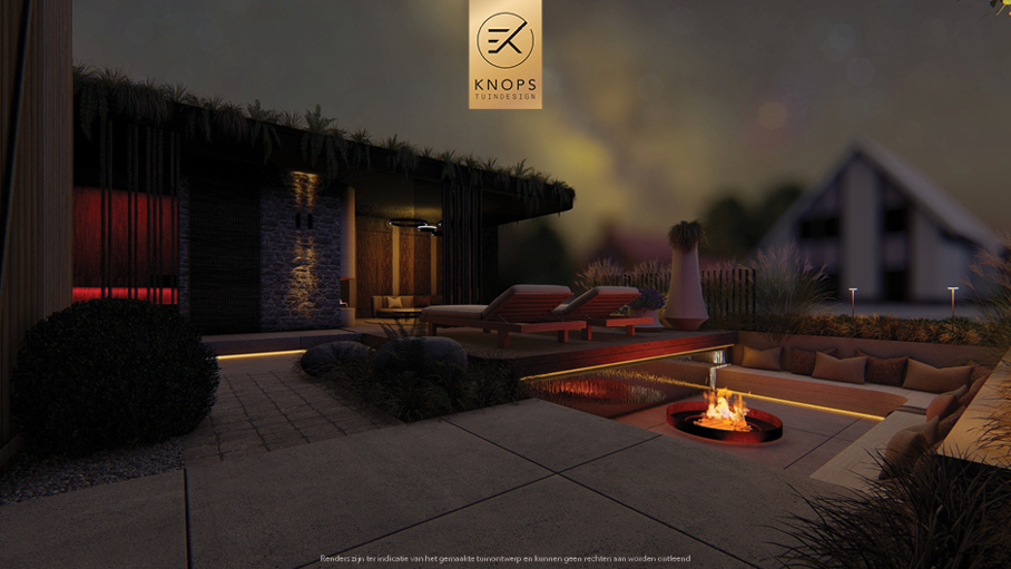 Unieke architectuur met ronde vormen, tuin met zwembad, zitkuil met vuur, oprit, groene tuin, poolhouse met wellness