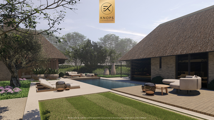 Unieke architectuur, tuin met zwembad, buitenkeuken, groene tuin, oprit