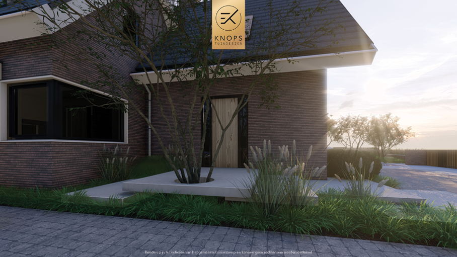 Unieke architectuur met ronde vormen, buitenkeuken, zitkuil, grote stapstenen, oprit, groene tuin